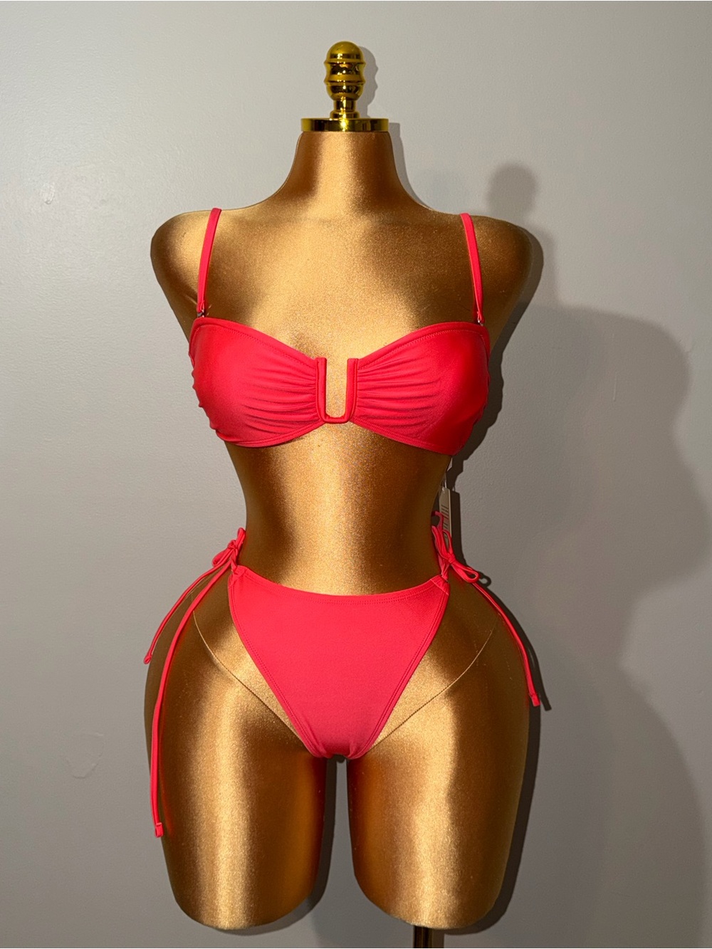 Cupshe Hot Pink Bandeau Tie-Side Bikini Set